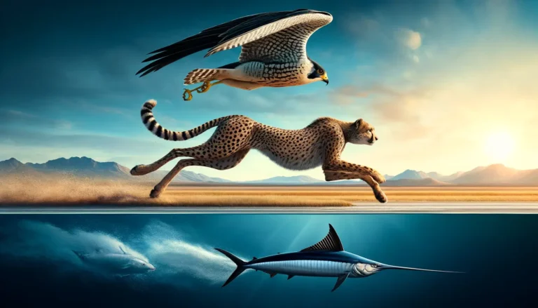 Os Animais mais rápidos do mundo: Guepardo, martim-preto e Falcão-peregrino.